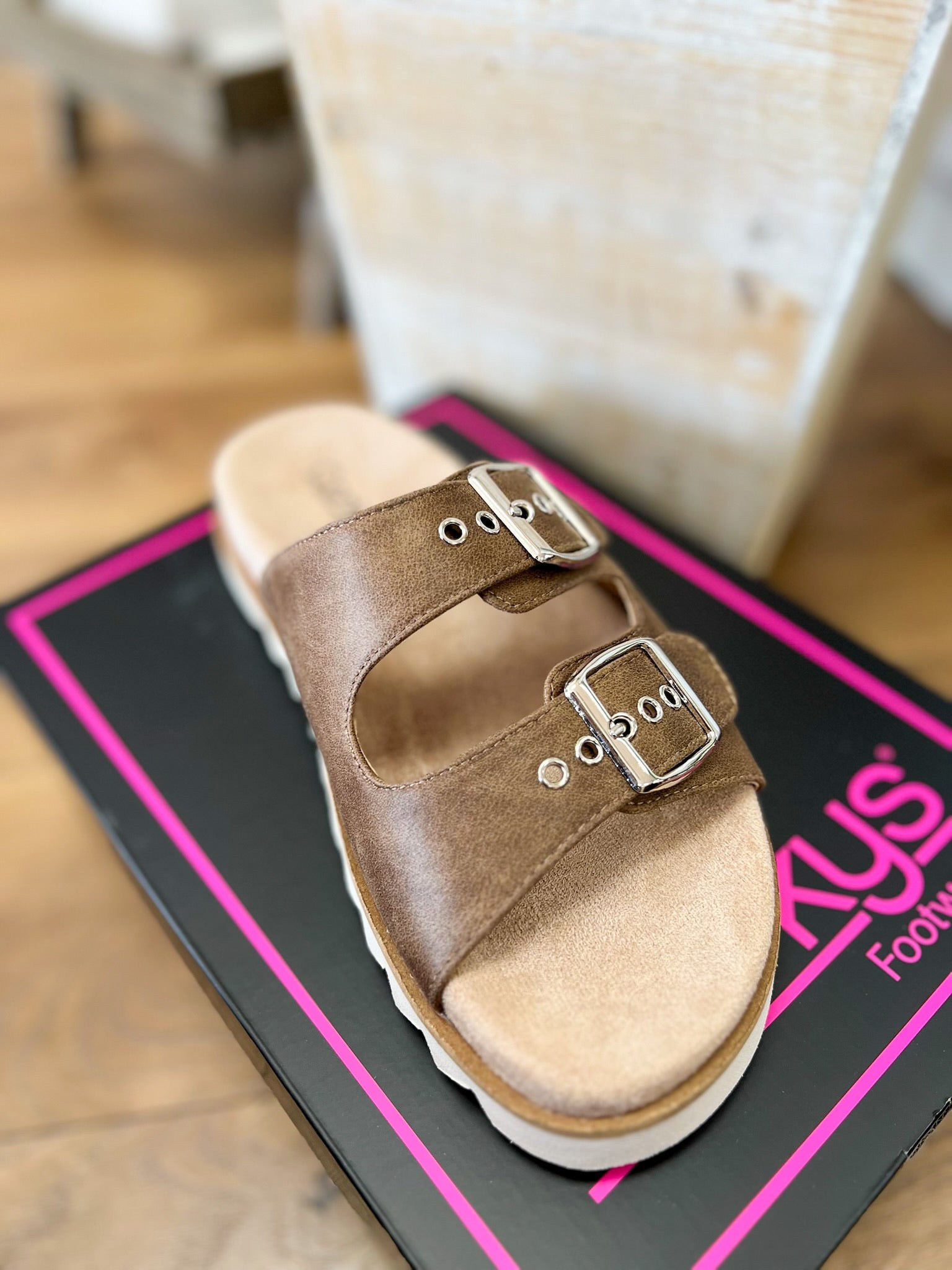 Corkys Dash Brown Double Buckle Strap Slip On Sandals - A'Bekah's Boutique