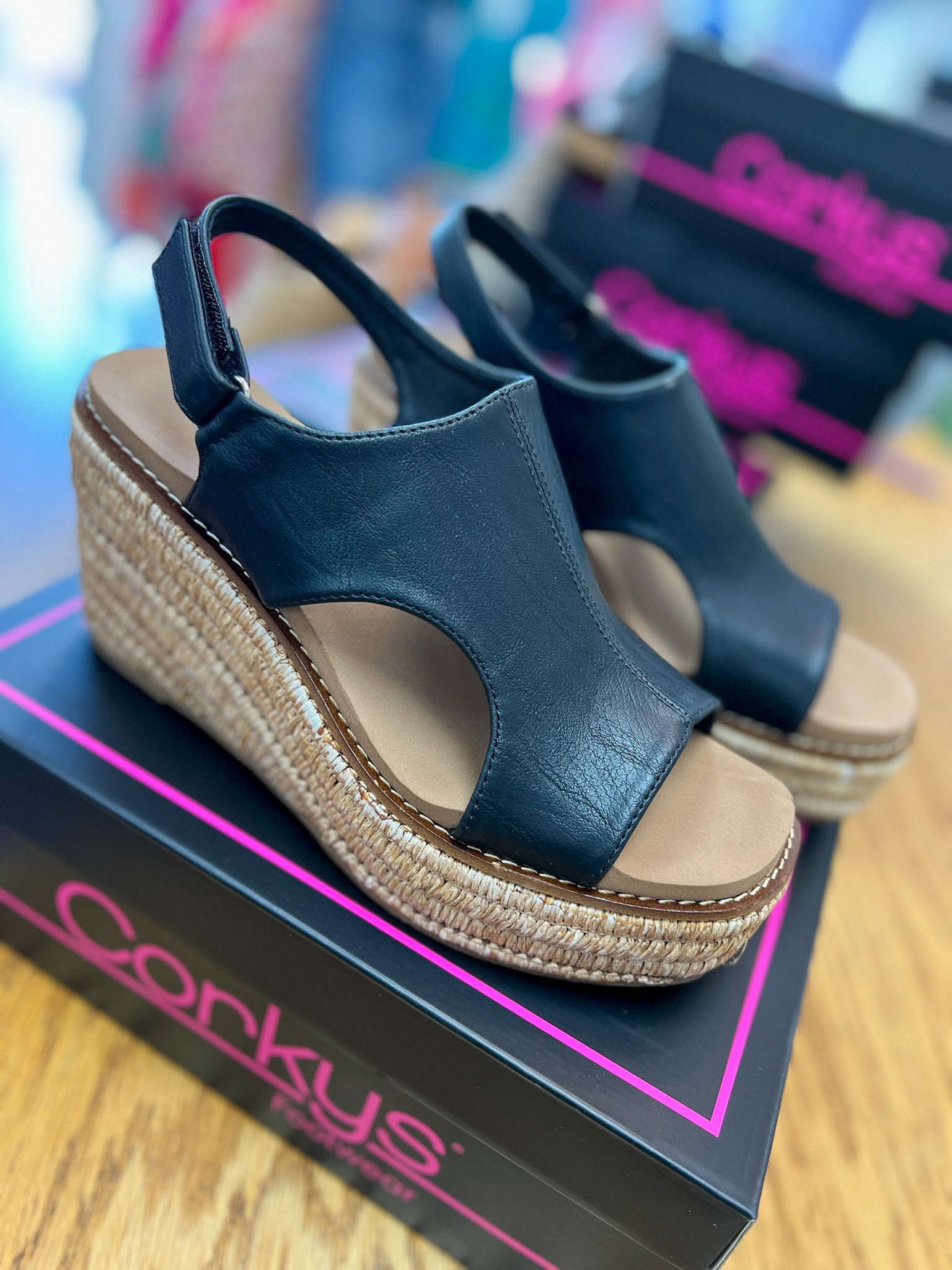 Corkys Freddie Black Smooth Wedges - A'Bekah's Boutique