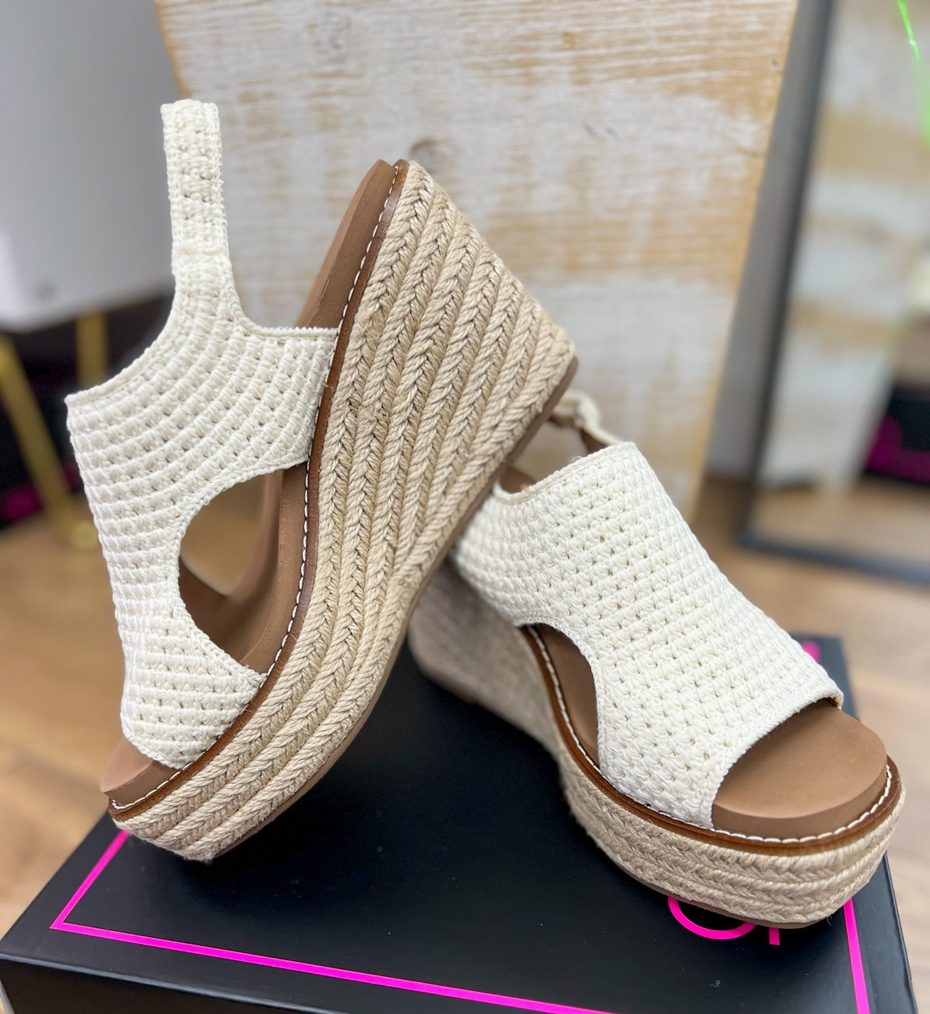 Corkys Freddie Natural Crochet Wedges - A'Bekah's Boutique