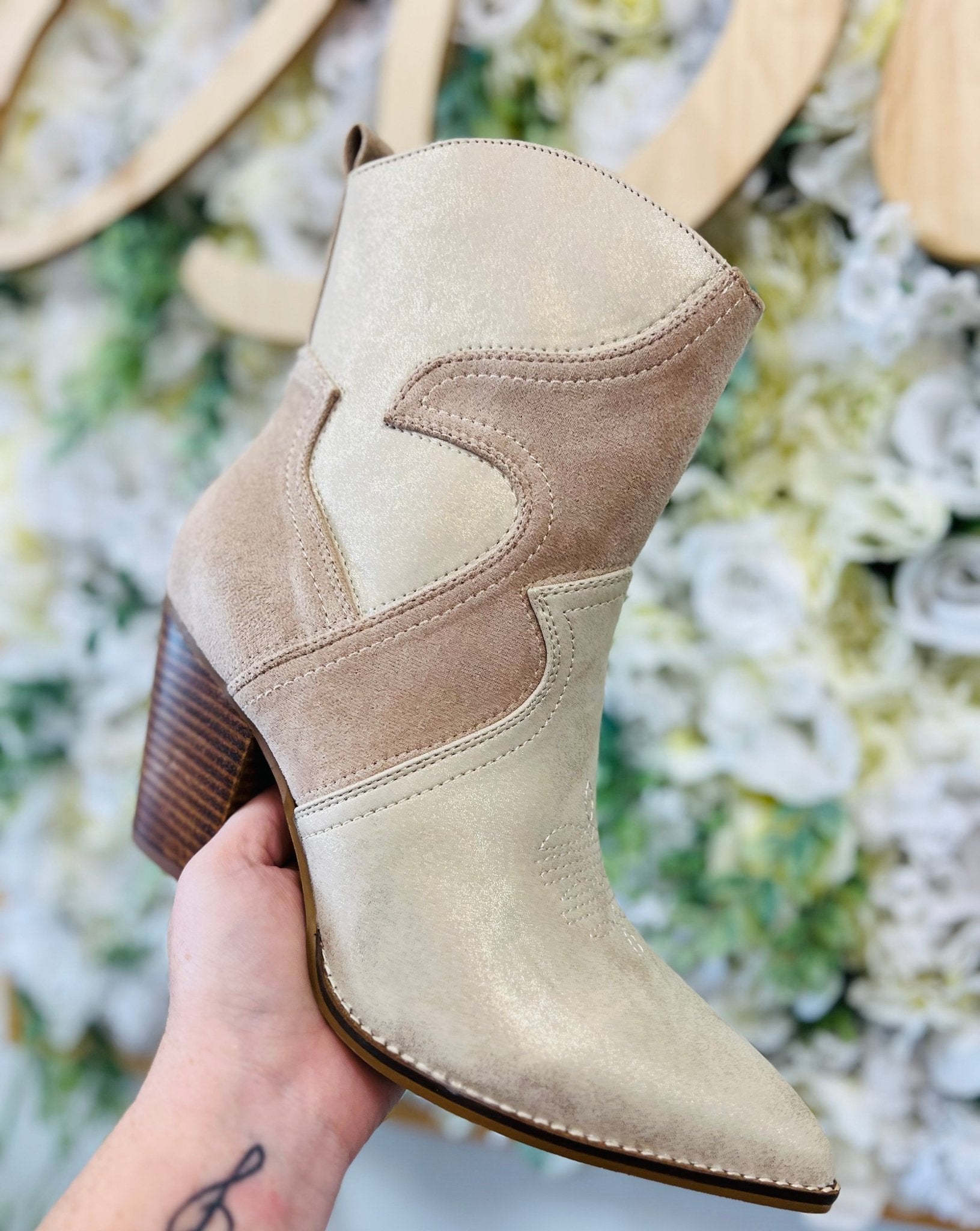 Corkys Good Lookin Gold Vegan Metallic Ankle Western Boot - A'Bekah's Boutique