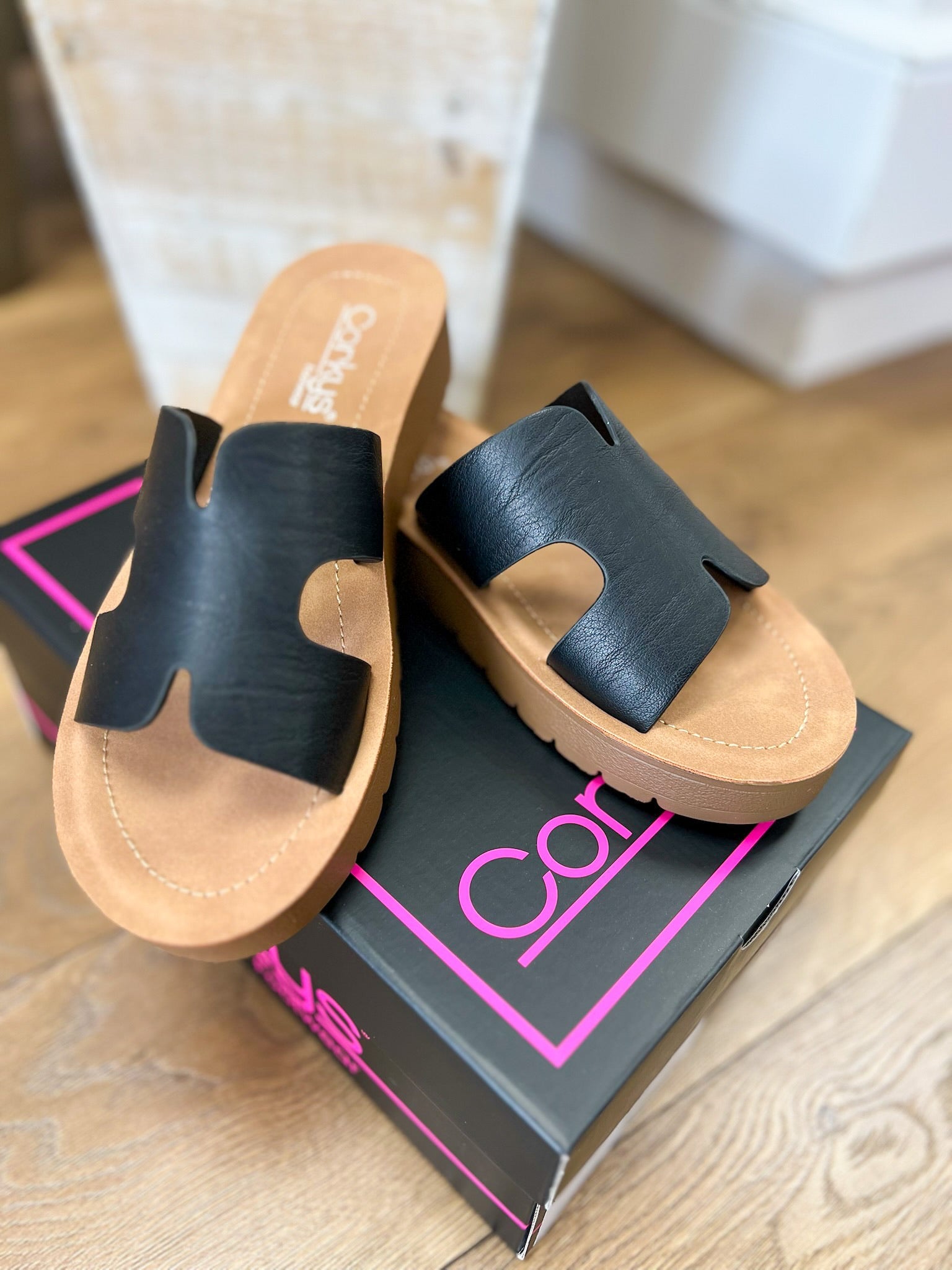 Corkys Hold Please Black Smooth Platform Sandals - A'Bekah's Boutique