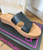 Corkys Hold Please Black Smooth Platform Sandals - A'Bekah's Boutique
