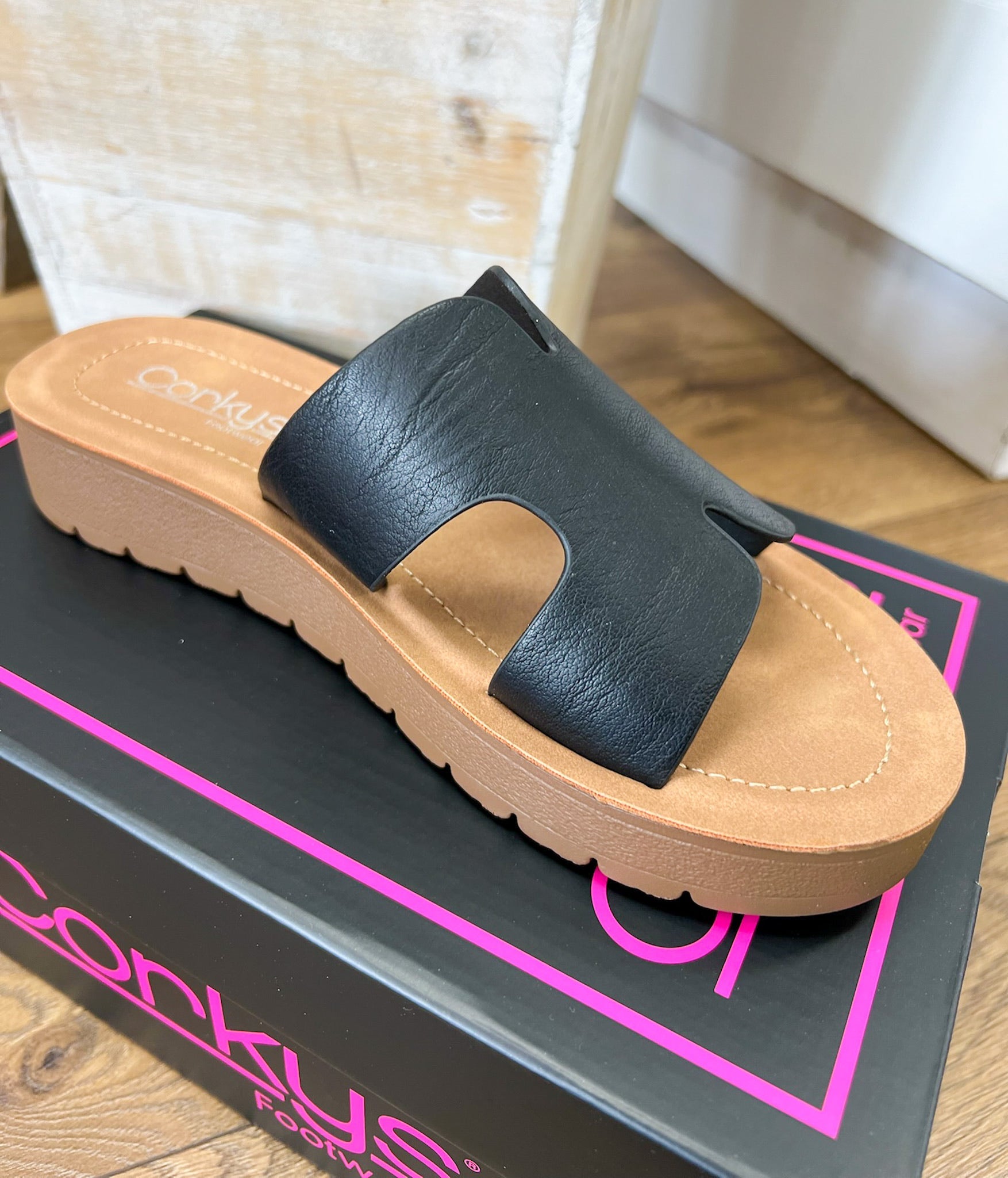 Corkys Hold Please Black Smooth Platform Sandals - A'Bekah's Boutique