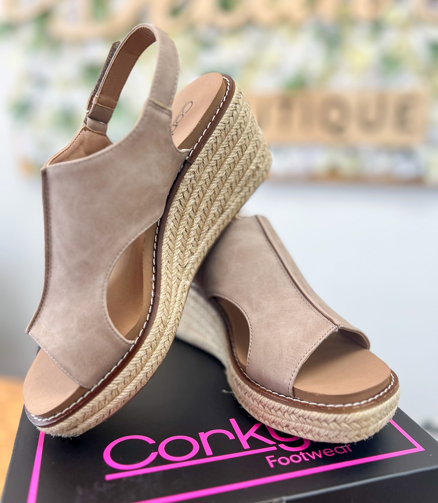 Corkys K Bye Taupe Jute Wrapped Wedges - A'Bekah's Boutique