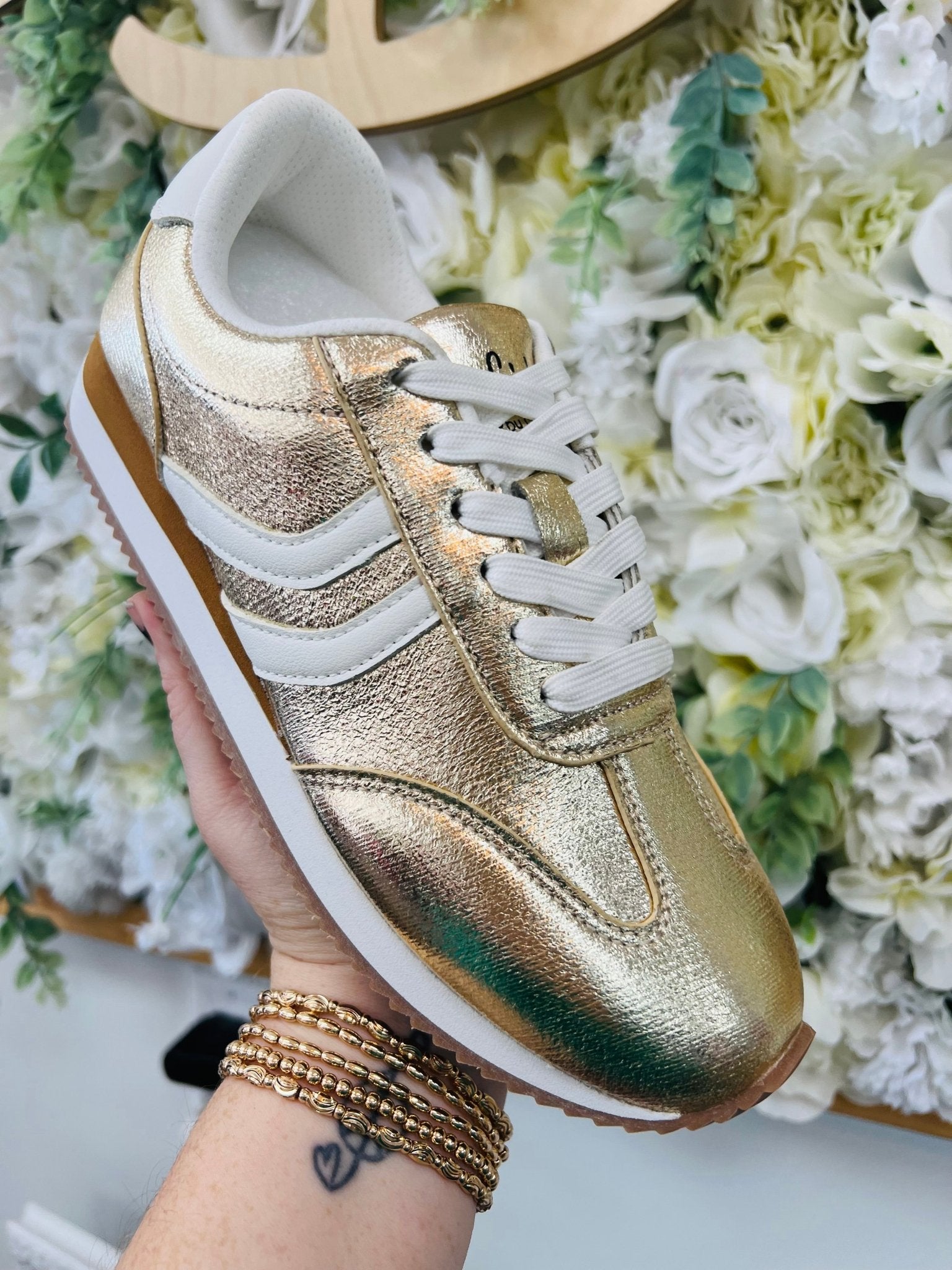 Corkys Kickoff Gold Crinkle Metallic Lace Up Sneakers - A'Bekah's Boutique
