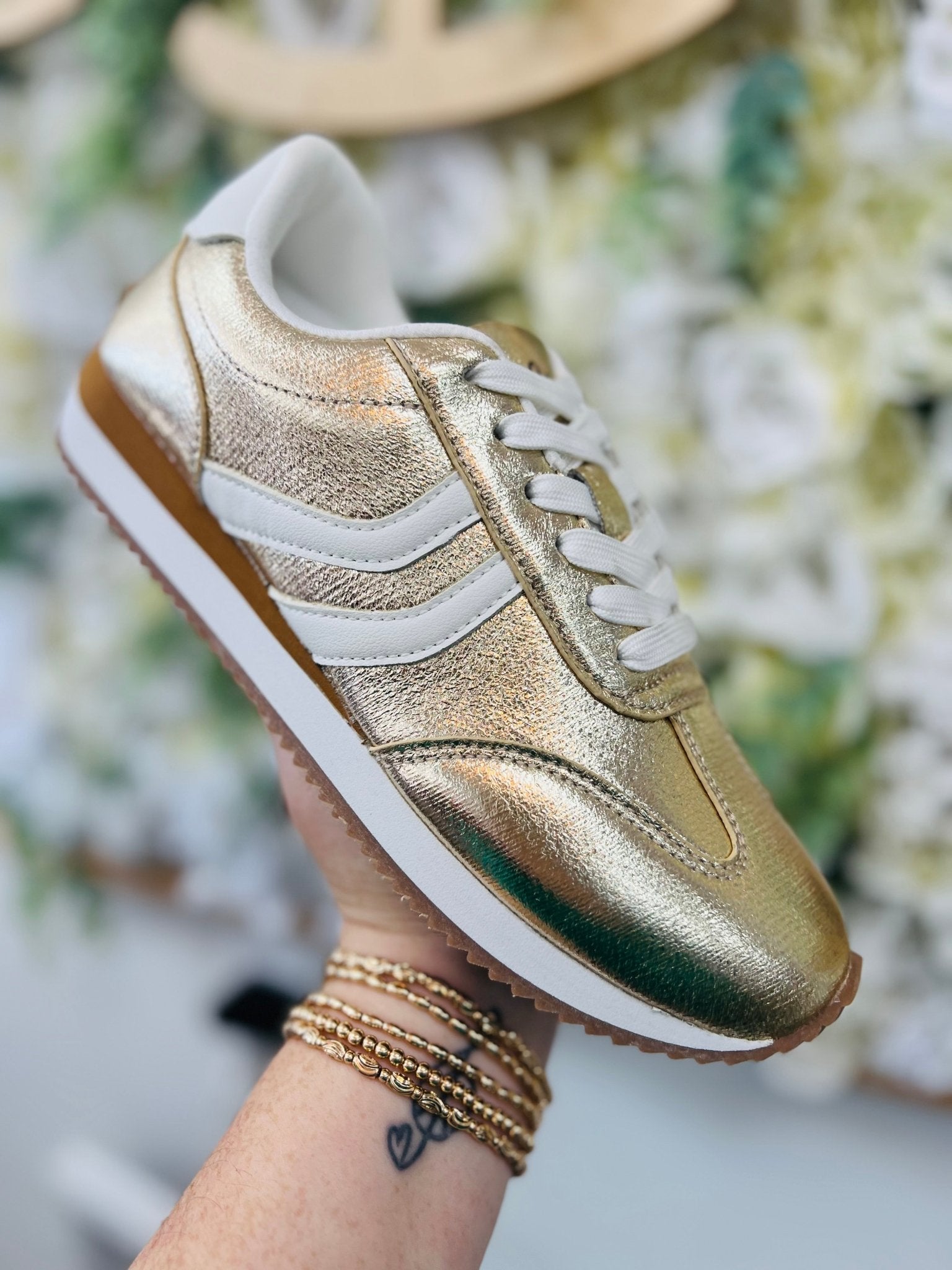 Corkys Kickoff Gold Crinkle Metallic Lace Up Sneakers - A'Bekah's Boutique
