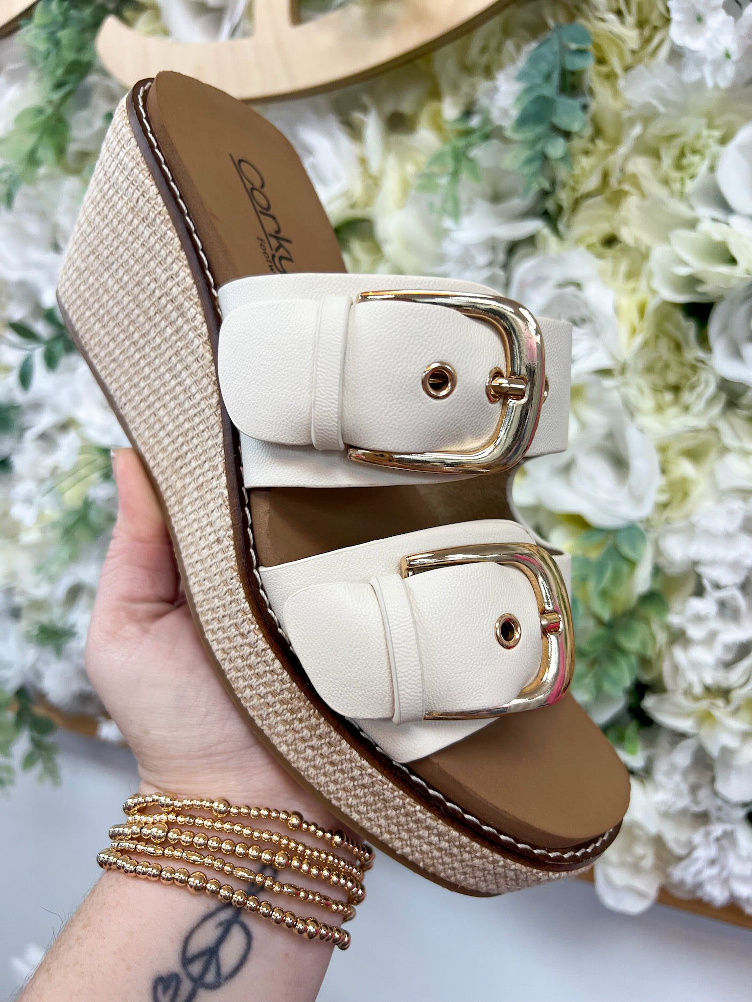 Corkys Manifest Ivory Double Strap Wedges - A'Bekah's Boutique