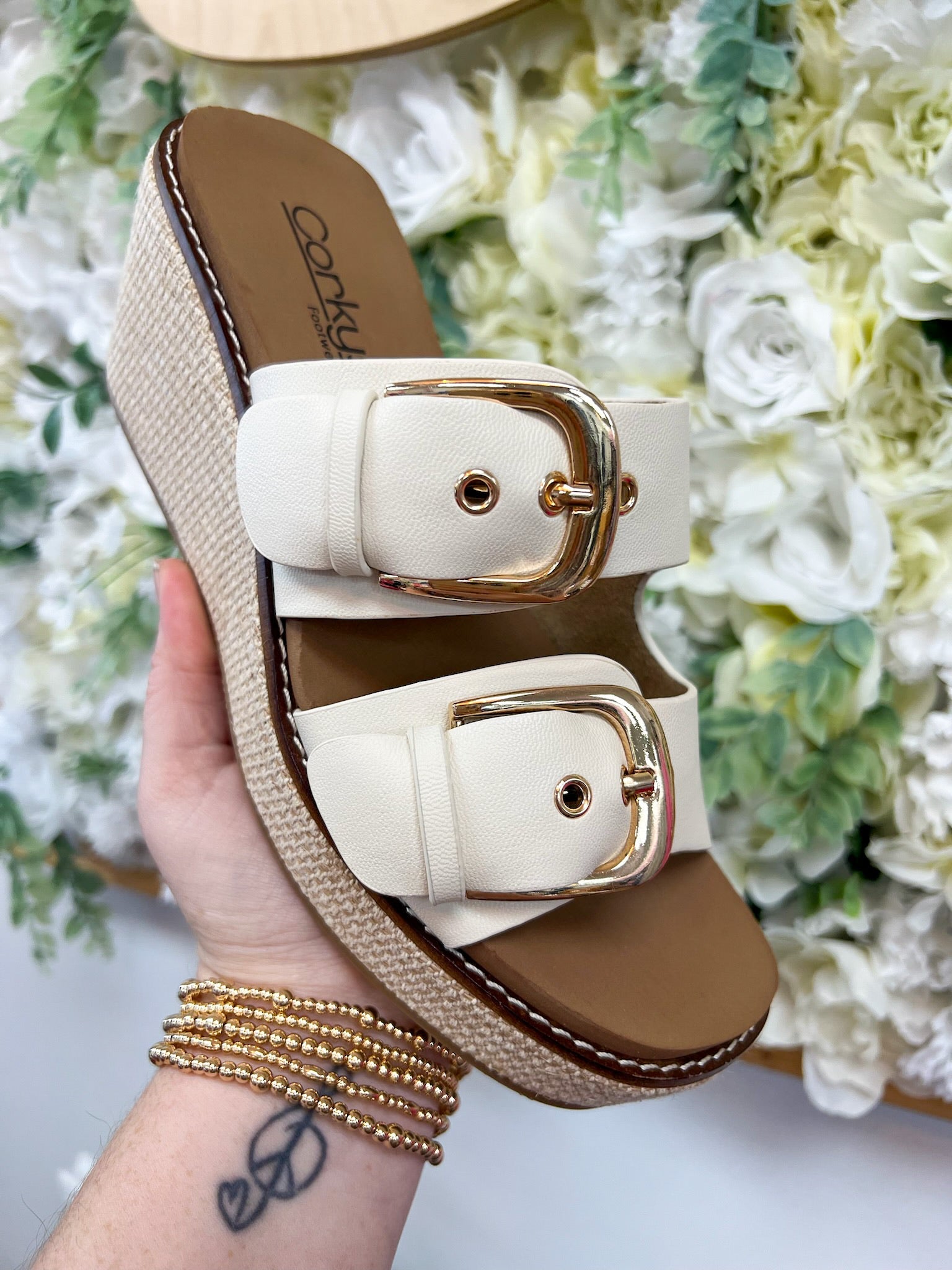 Corkys Manifest Ivory Double Strap Wedges - A'Bekah's Boutique