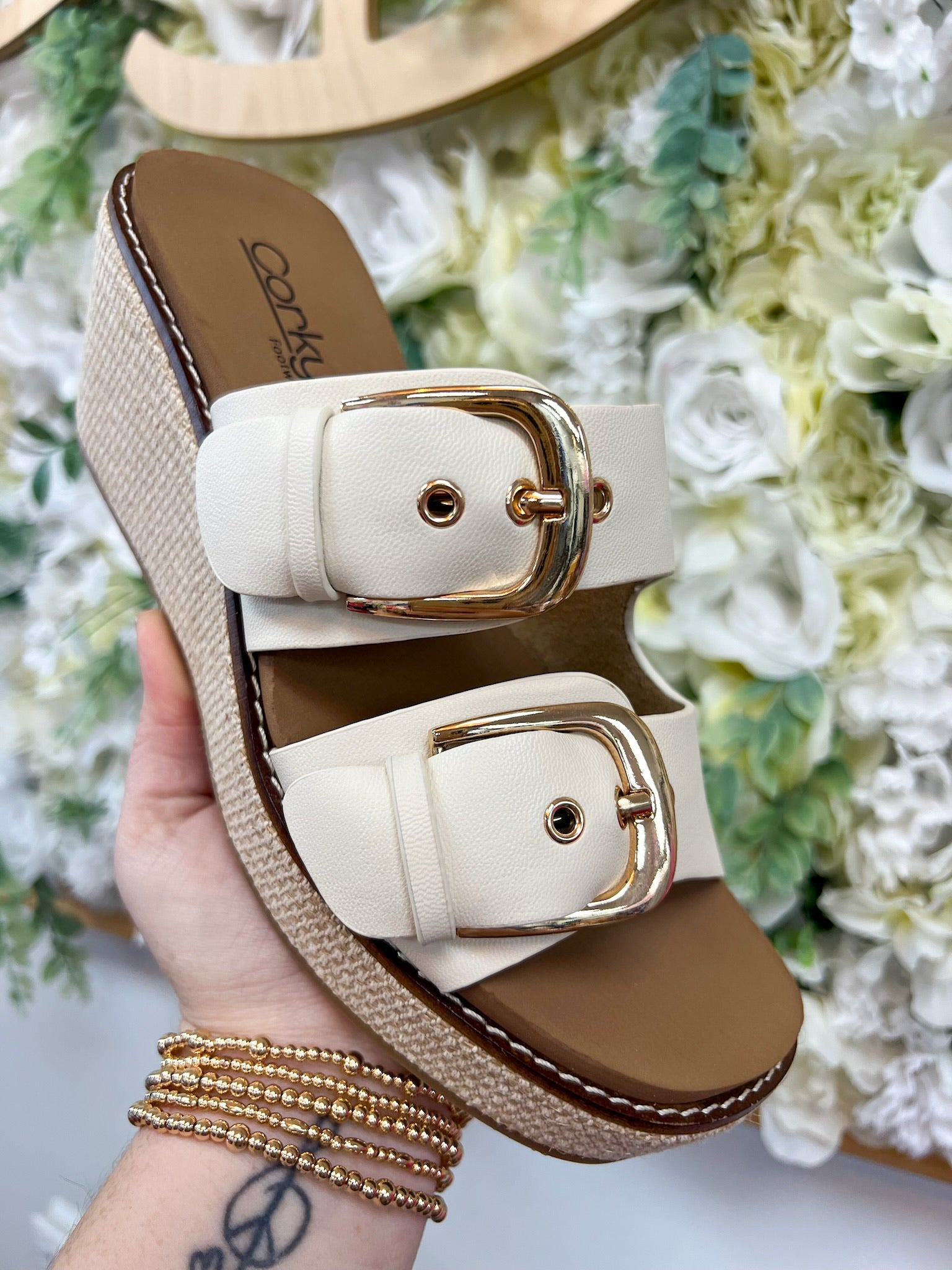 Corkys Manifest Ivory Double Strap Wedges - A'Bekah's Boutique