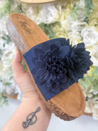 Corkys Navy Wild Child Slip On Sandals with 3D Flowers - A'Bekah's Boutique