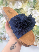 Corkys Navy Wild Child Slip On Sandals with 3D Flowers - A'Bekah's Boutique