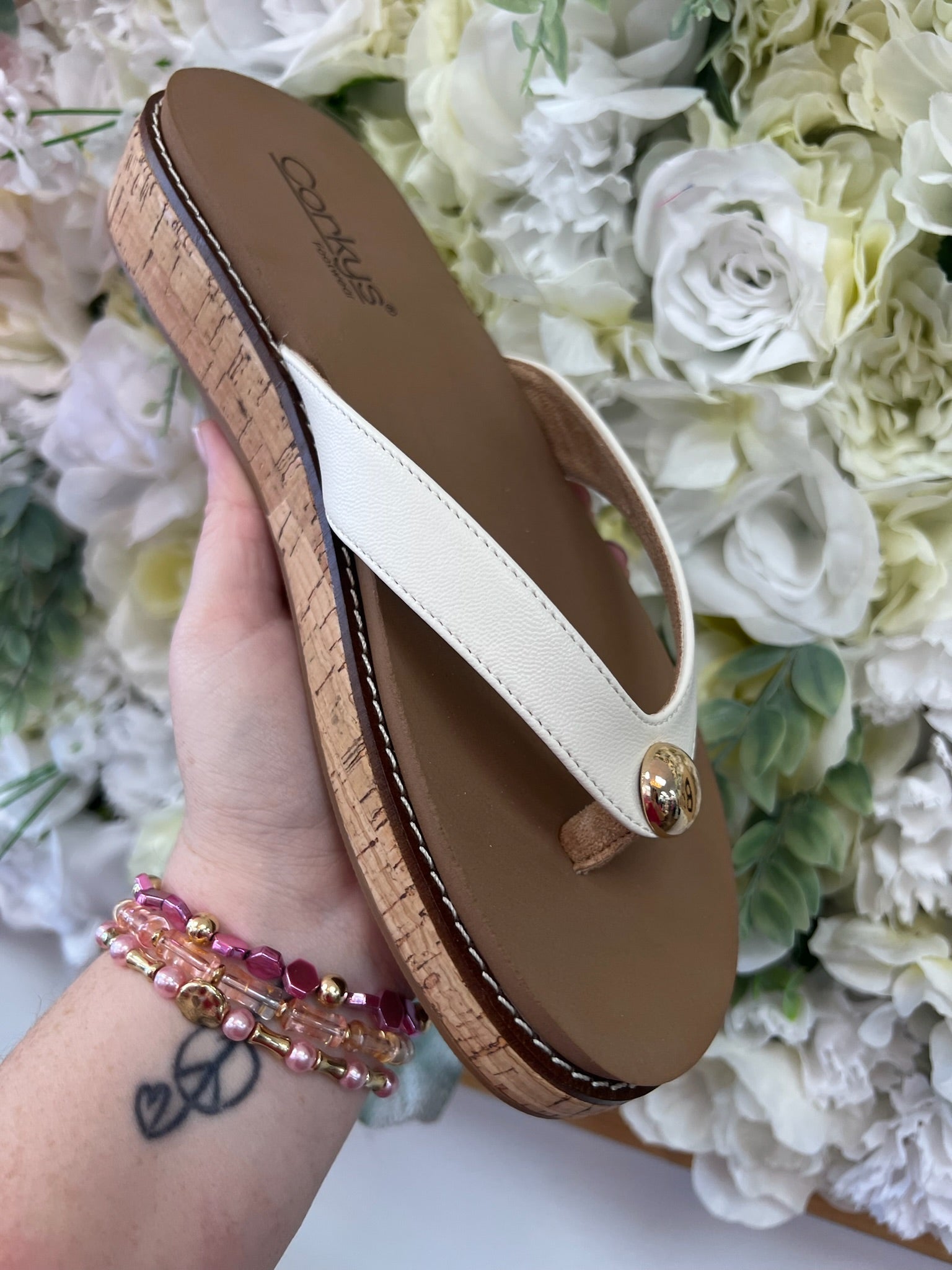 Corkys Off The Deep End Ivory Flip Flops with 1" Heel - A'Bekah's Boutique