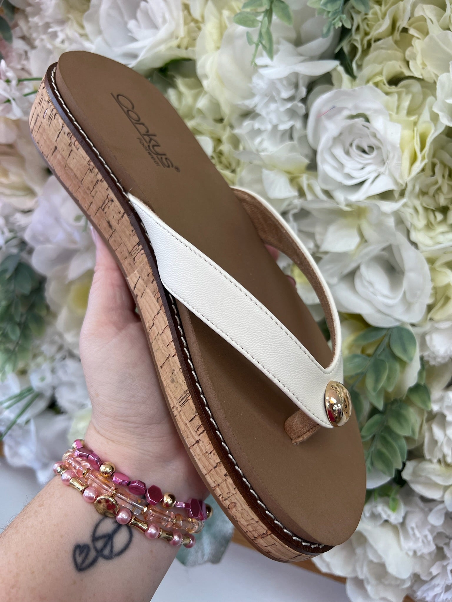 Corkys Off The Deep End Ivory Flip Flops with 1" Heel - A'Bekah's Boutique