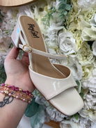 Corkys Ooh La La Ivory Patent 2.5" Chunky Heel Slip On Shoes - A'Bekah's Boutique