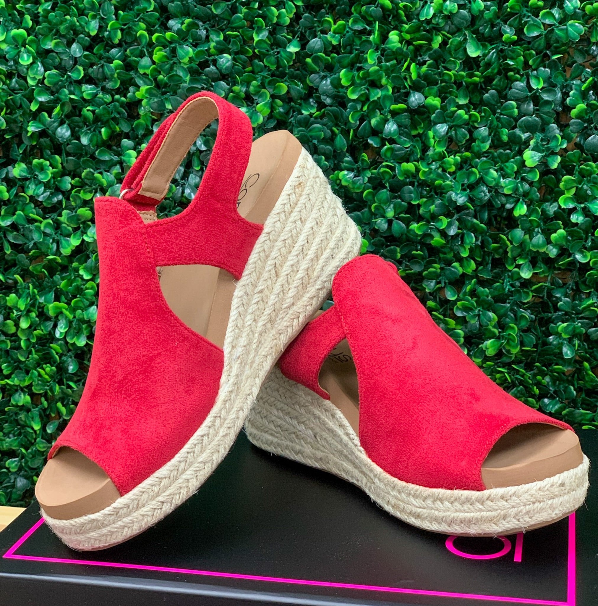 Corkys Pose Red Faux Suede Wedges - A'Bekah's Boutique