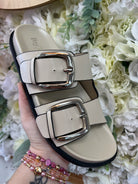 Corkys Private Jet Ivory Double Buckle Sandals - A'Bekah's Boutique