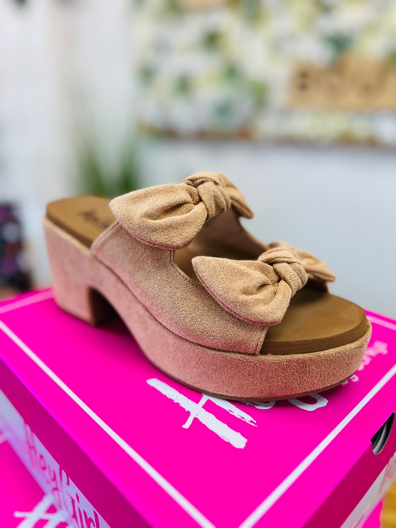 Corkys Put A Bow On It Camel Faux Suede Slip Ons - A'Bekah's Boutique