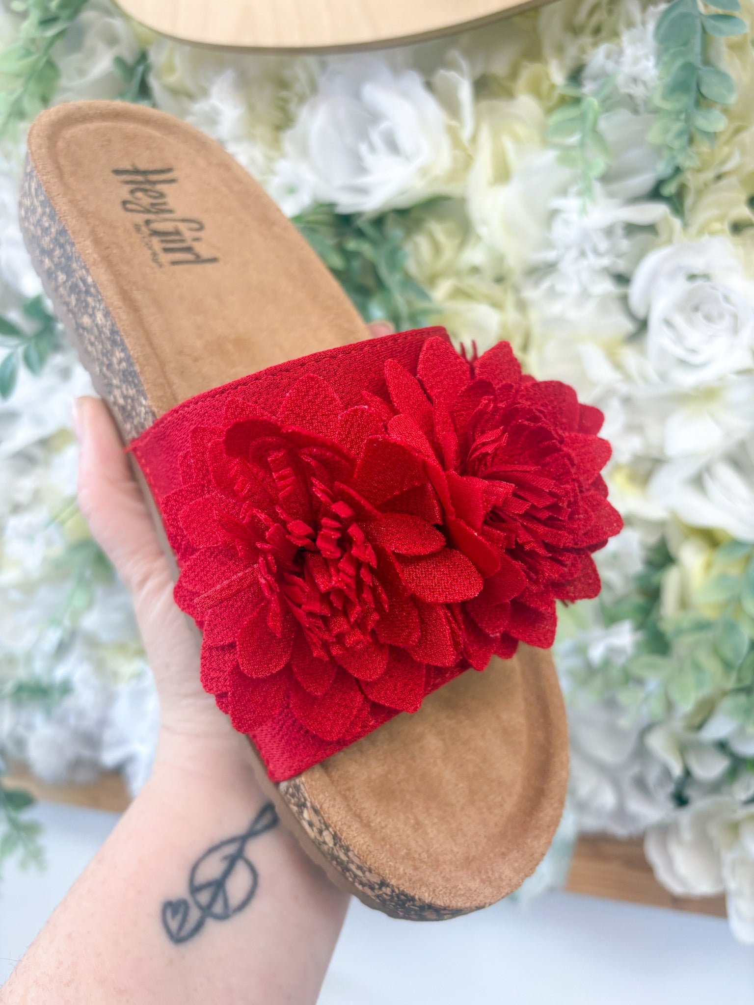 Corkys Red Wild Child Slip On Sandals with 3D Flowers - A'Bekah's Boutique