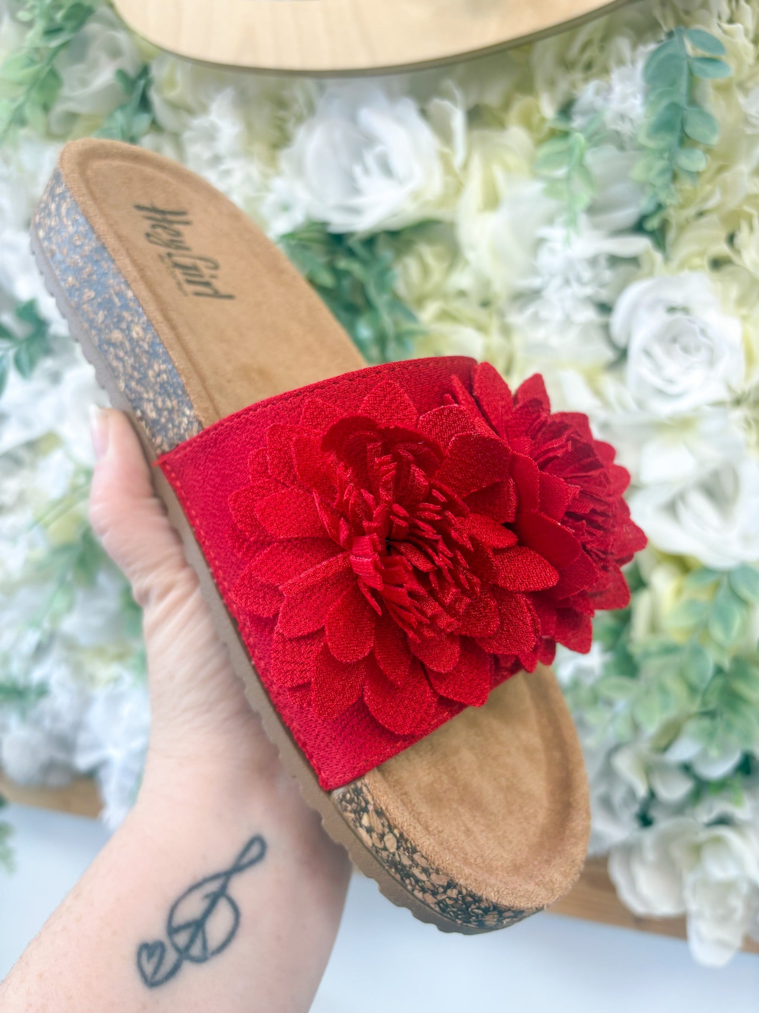 Corkys Red Wild Child Slip On Sandals with 3D Flowers - A'Bekah's Boutique
