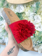Corkys Red Wild Child Slip On Sandals with 3D Flowers - A'Bekah's Boutique