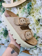 Corkys Rumor Has It Ivory Double Buckle Platform Sandals - A'Bekah's Boutique