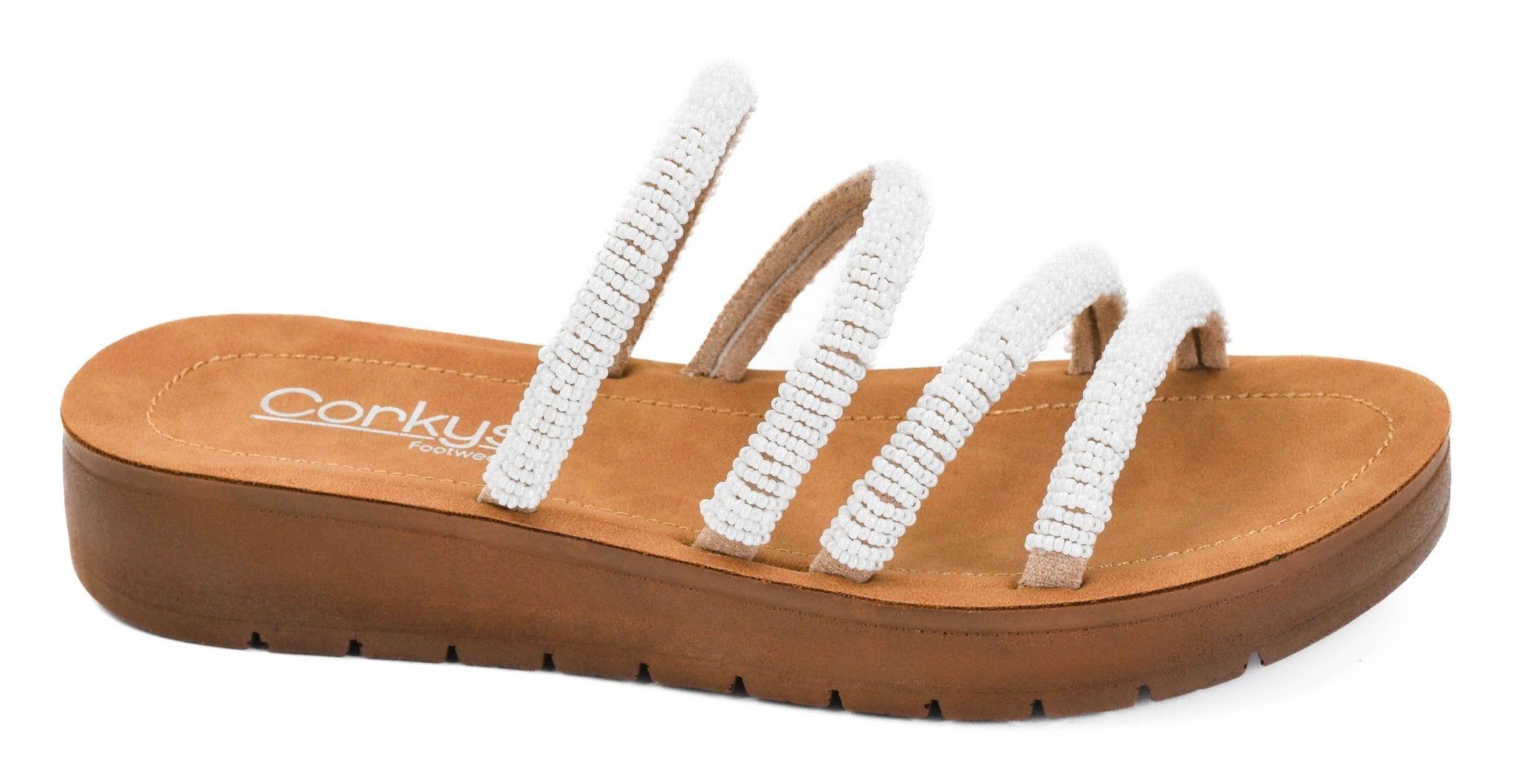 Corkys Striptease Ivory Strappy Platform Sandals - A'Bekah's Boutique