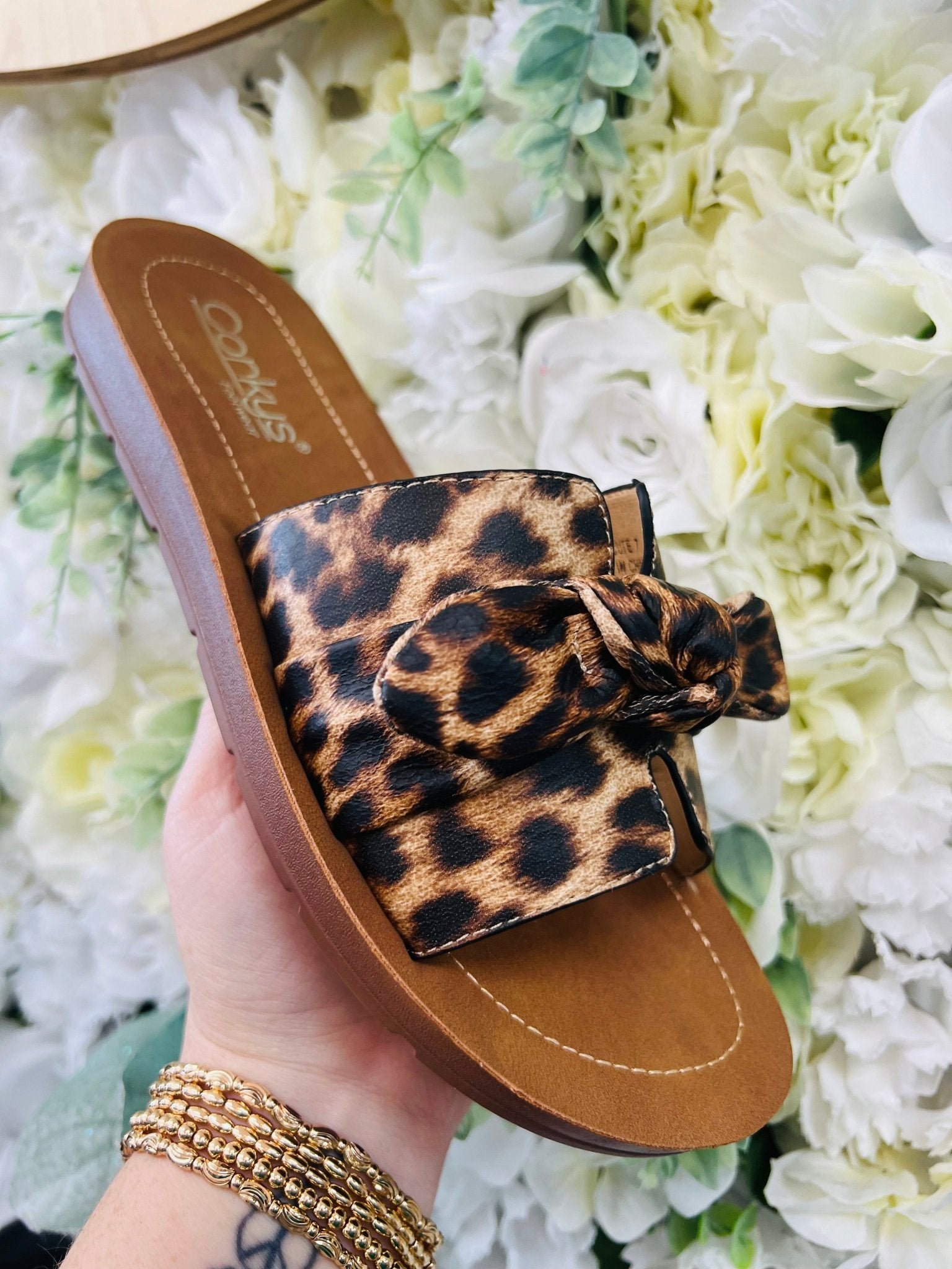 Corkys Too Cute Leopard Slip On Sandals with Bow - A'Bekah's Boutique