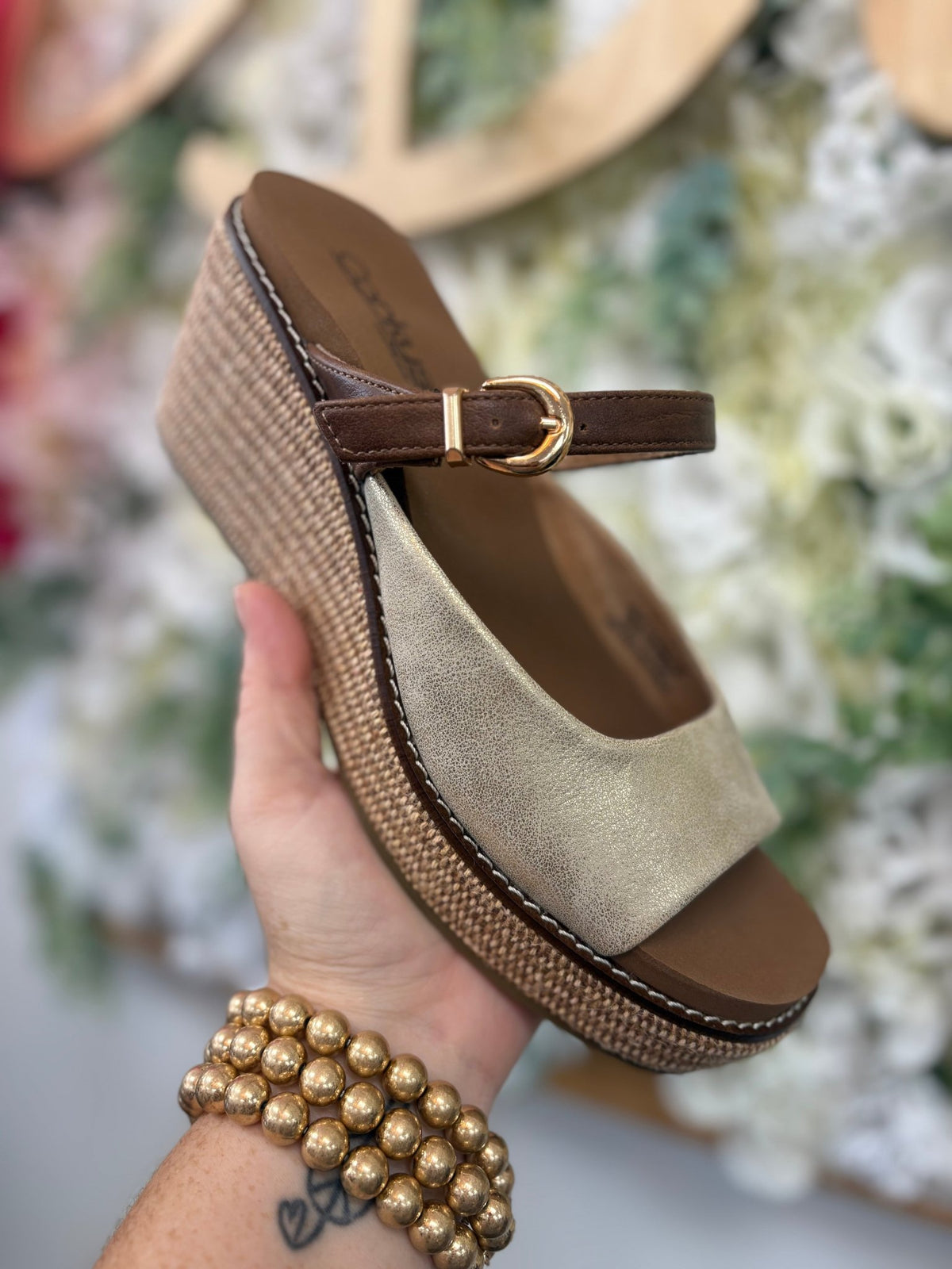 Corkys Treat Yourself Gold Combo Slip On Wedges - A'Bekah's Boutique