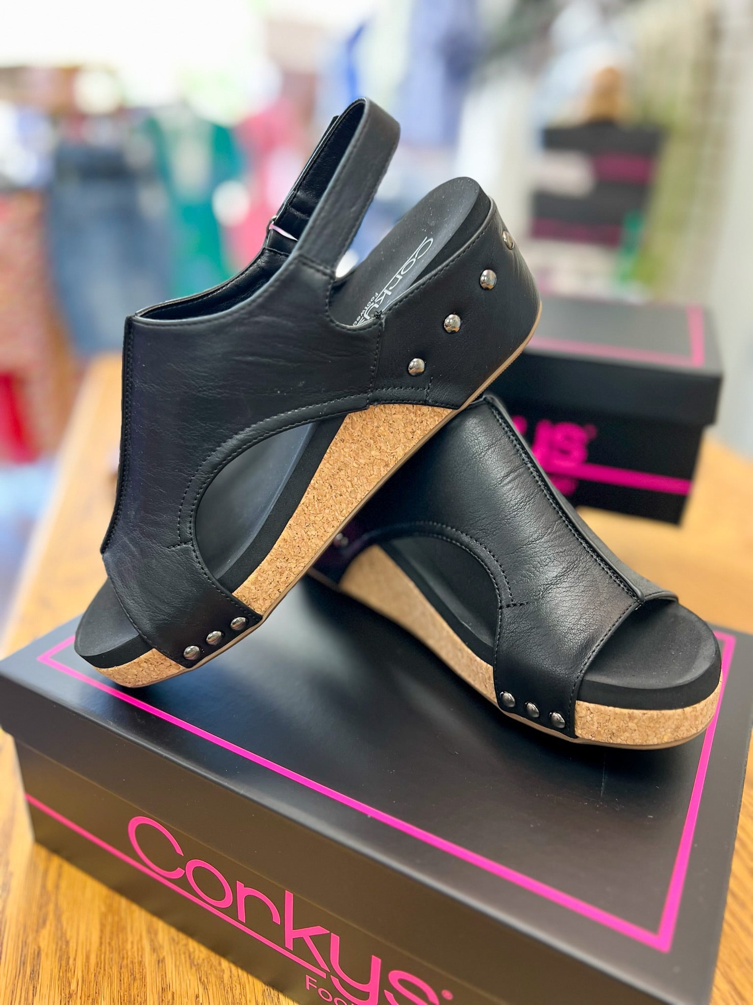 Corkys Volta II Black Smooth Wedges - A'Bekah's Boutique