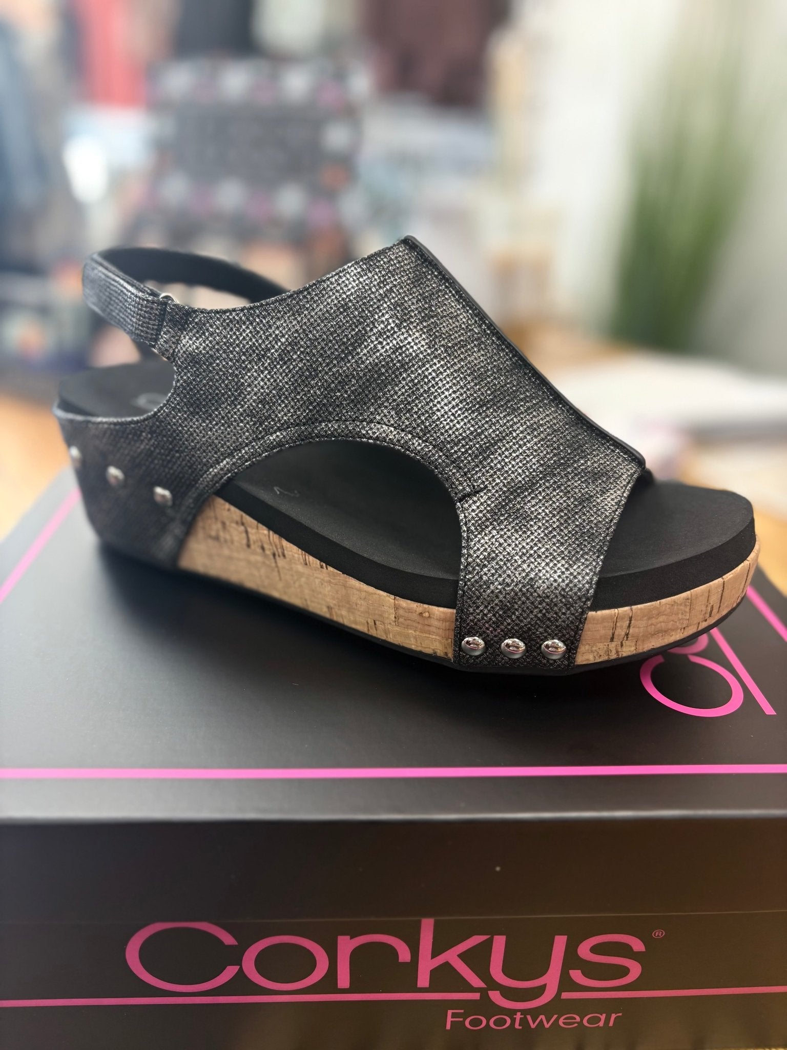 Corkys Volta II Black Texture Wedges - A'Bekah's Boutique