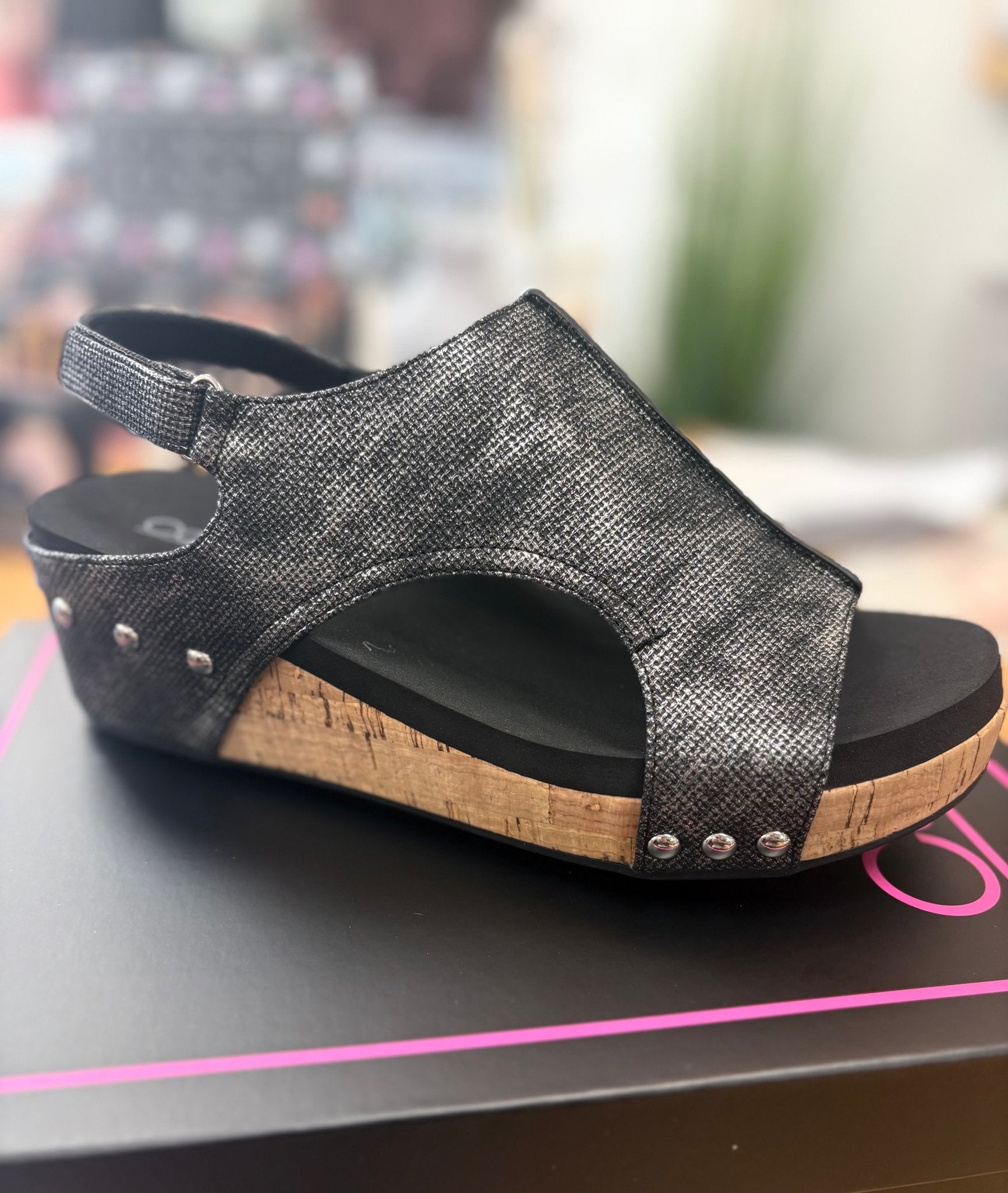 Corkys Volta II Black Texture Wedges - A'Bekah's Boutique