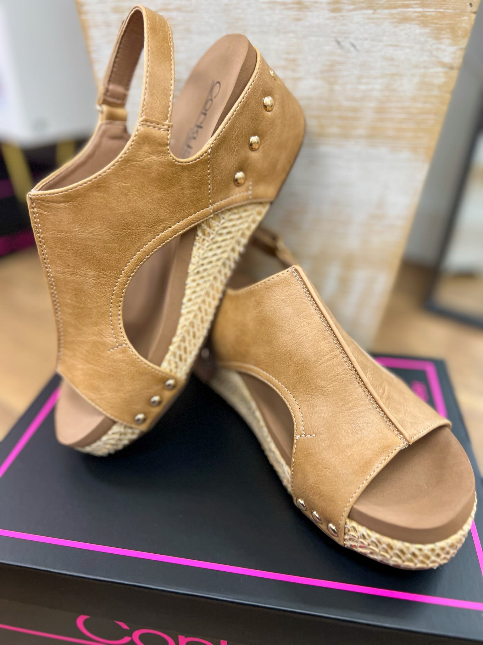 Corkys Volta II Caramel Combo Wedges - A'Bekah's Boutique