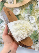 Corkys White Wild Child Slip On Sandals with 3D Flowers - A'Bekah's Boutique