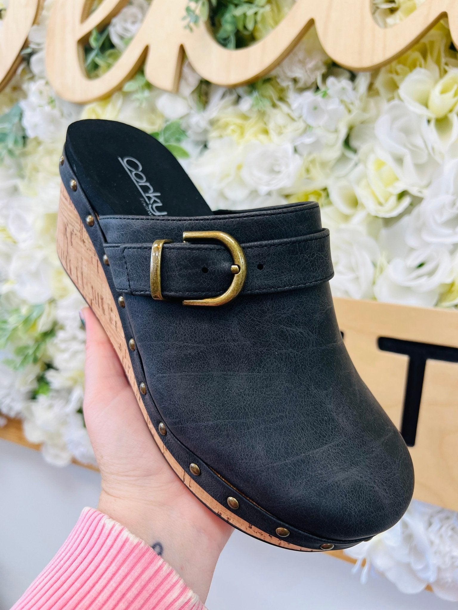 Corkys Who Knew Black Faux Leather Slip On Wedge - A'Bekah's Boutique