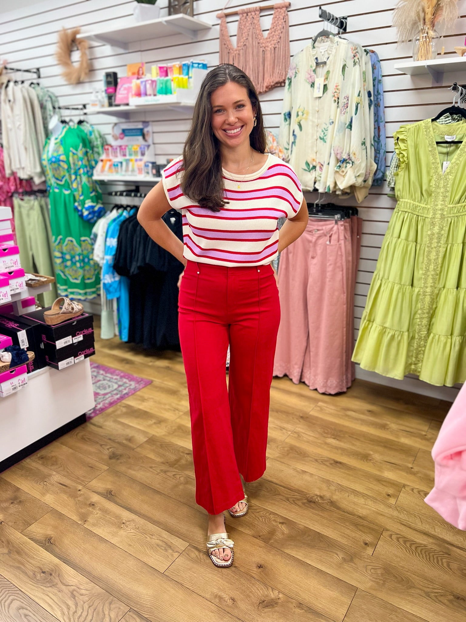 Cream and Pink Striped Knit Top with Cap Sleeves - A'Bekah's Boutique