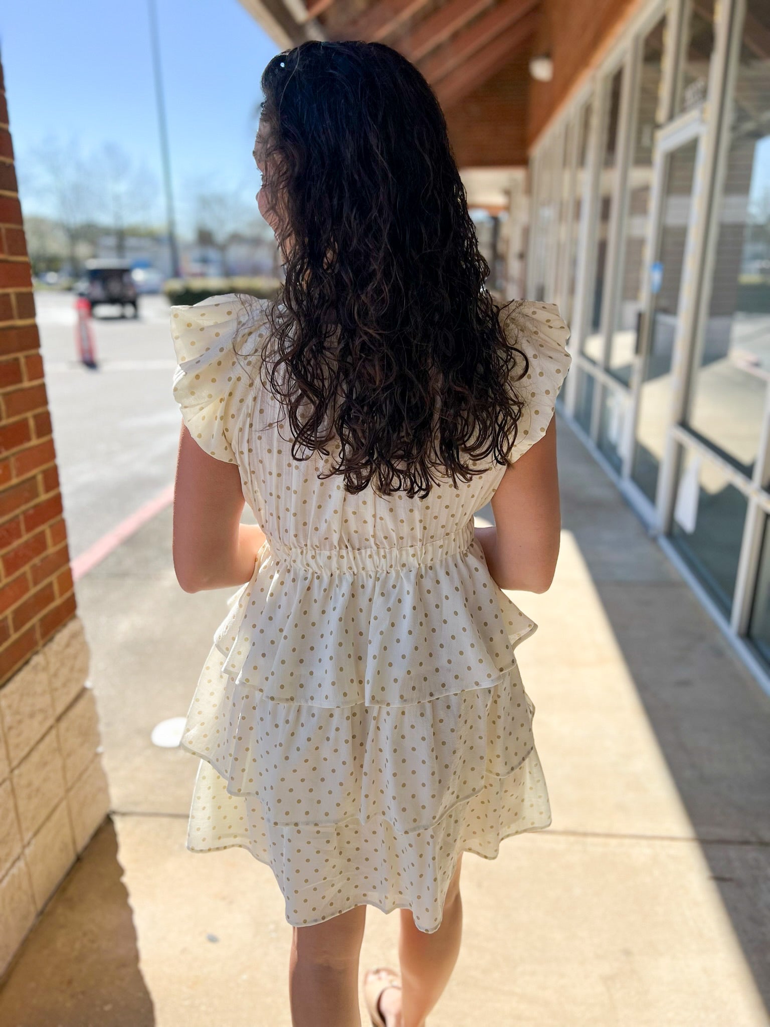 Cream and Taupe Polka Dot Ruffle Tiered Dress - A'Bekah's Boutique