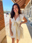 Cream and Taupe Polka Dot Ruffle Tiered Dress - A'Bekah's Boutique