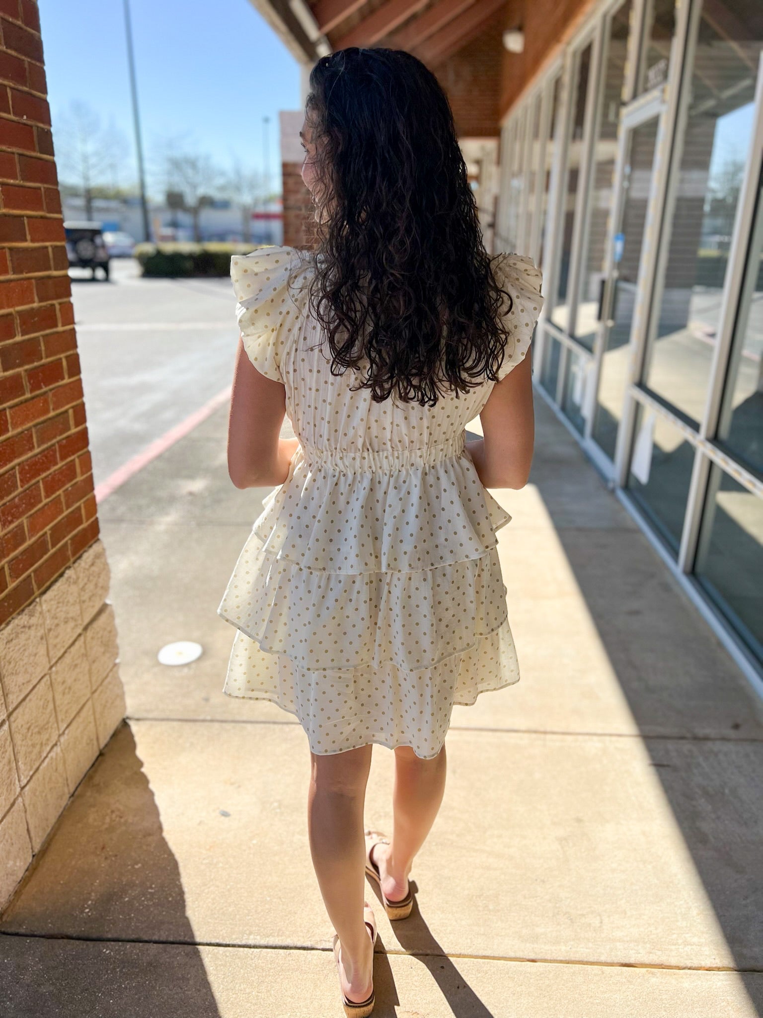Cream and Taupe Polka Dot Ruffle Tiered Dress - A'Bekah's Boutique