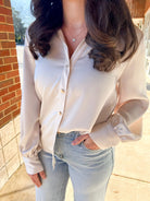 Cream Button Up Long Sleeve Top - A'Bekah's Boutique