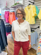Cream Button Up Short Sleeve Knit Top - A'Bekah's Boutique