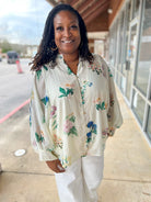 Cream Floral Long Sleeve Button Up Top (C) - A'Bekah's Boutique