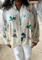 Cream Floral Long Sleeve Button Up Top (C) - A'Bekah's Boutique