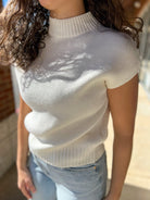 Cream Short Sleeve Mock Neck Sweater - A'Bekah's Boutique