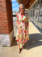 Cream Tulip Print Zip Front Midi Dress with Smocked Waist (R) - A'Bekah's Boutique