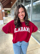 Crimson Alabama Short Sleeve Sweatshirt with Relaxed Raglan Sleeves - A'Bekah's Boutique