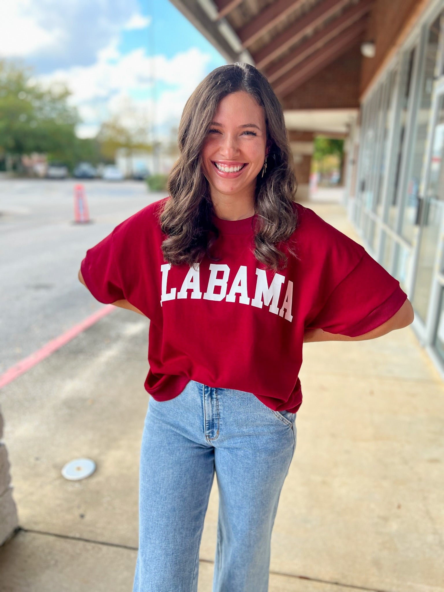 Crimson Alabama Short Sleeve Sweatshirt with Relaxed Raglan Sleeves - A'Bekah's Boutique