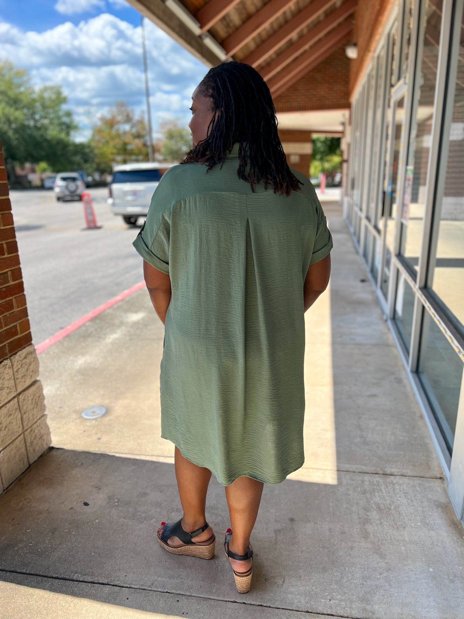 Curvy Olive Button Up Short Sleeve Dress with Pockets - A'Bekah's Boutique