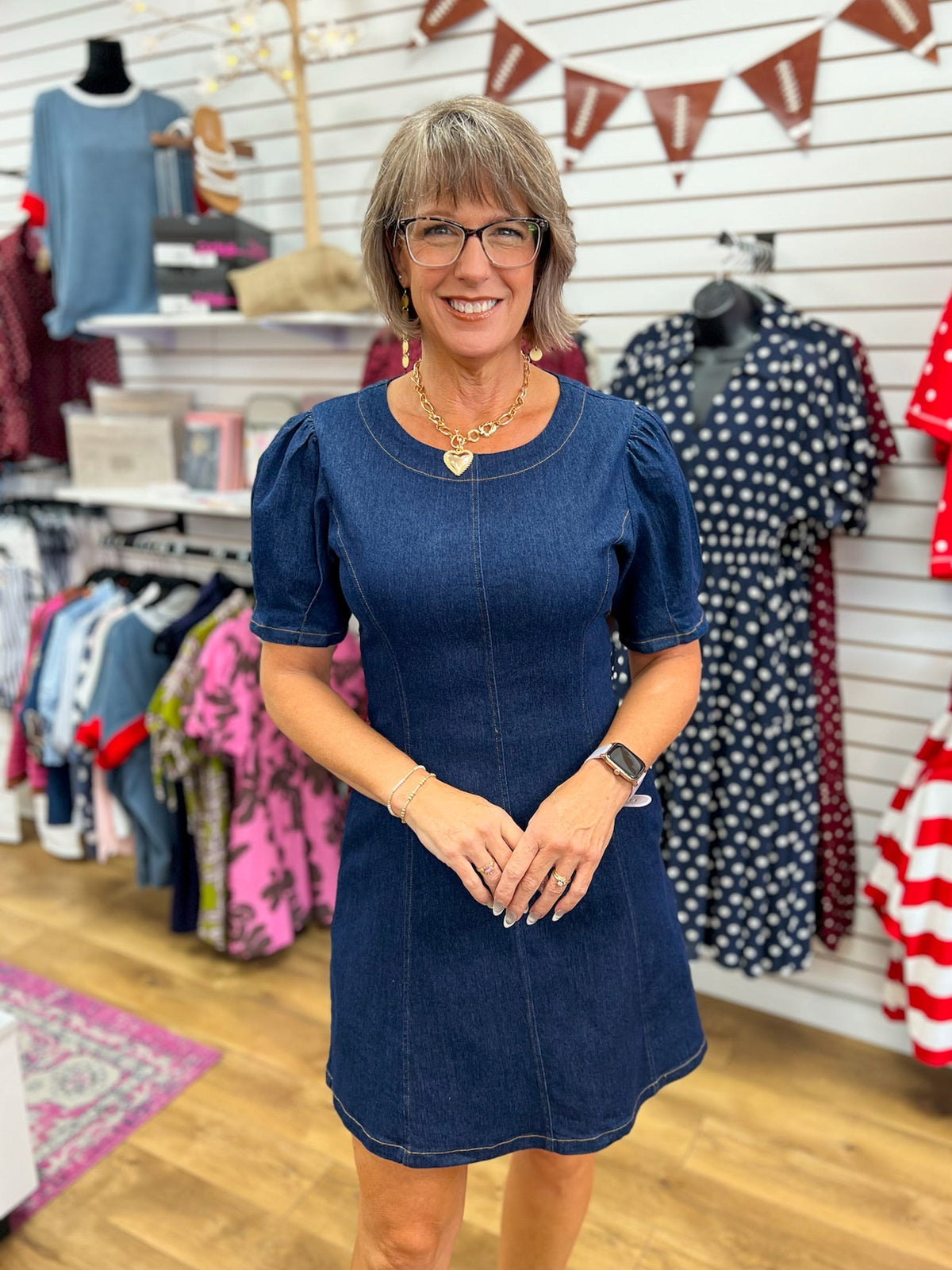 Dark Denim Short Sleeve Dress with Pockets - A'Bekah's Boutique