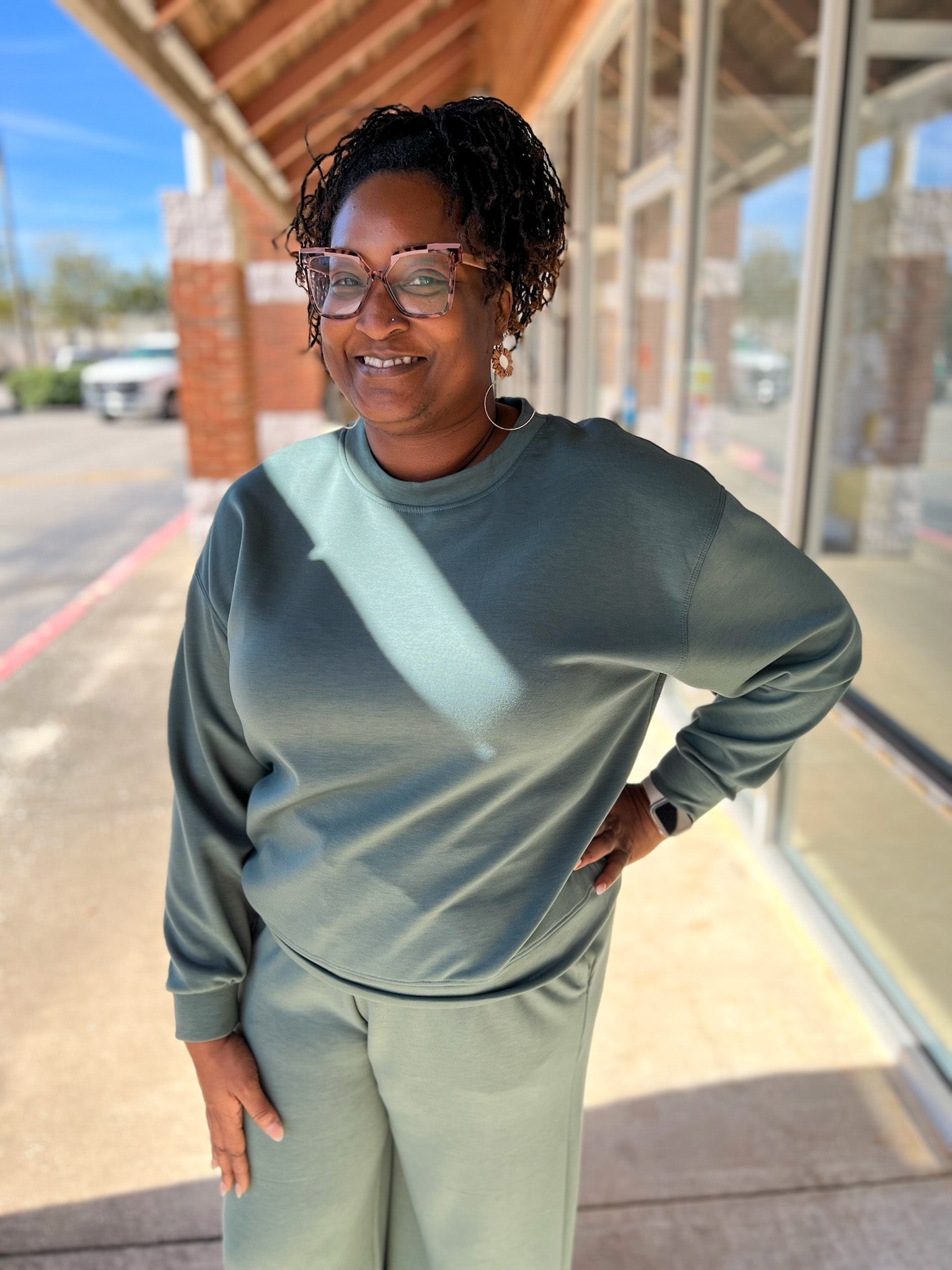 Dark Forest Green Curvy Scuba Wide Leg Long Sleeve Pant Set - A'Bekah's Boutique