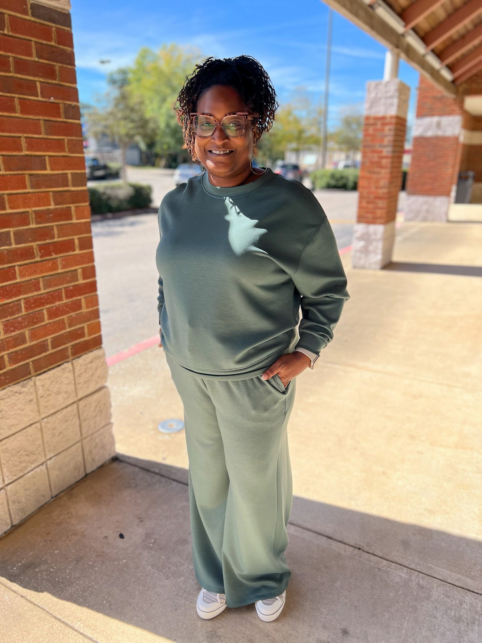 Dark Forest Green Curvy Scuba Wide Leg Long Sleeve Pant Set - A'Bekah's Boutique